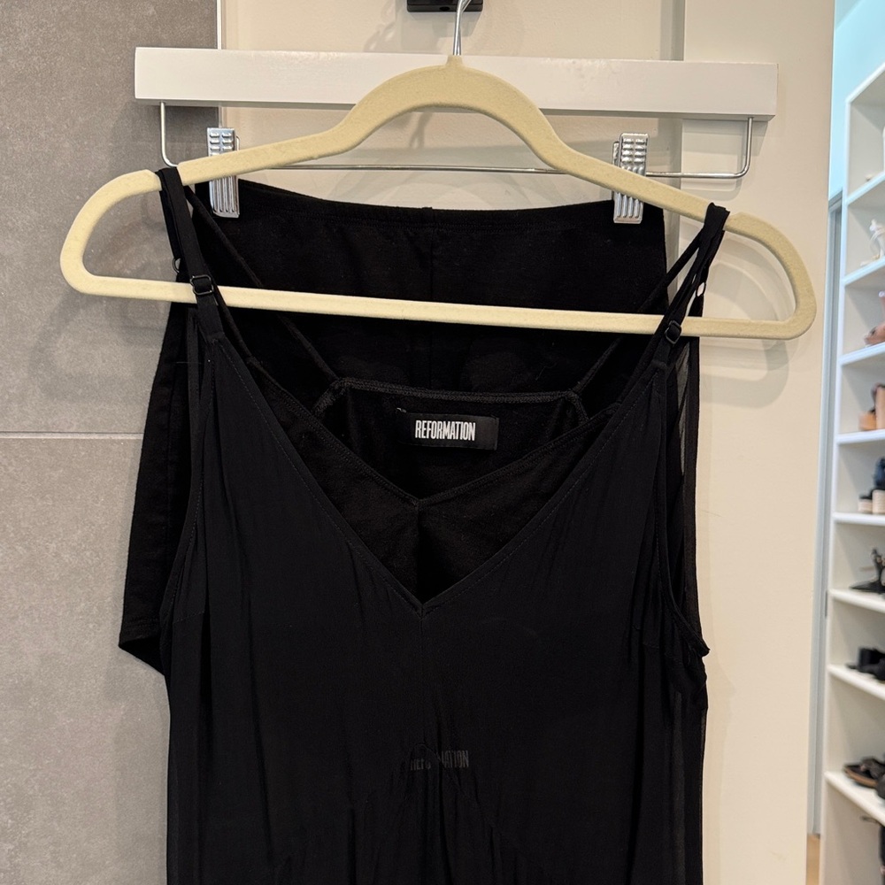 Reformation Black sheer V-Neck Dress